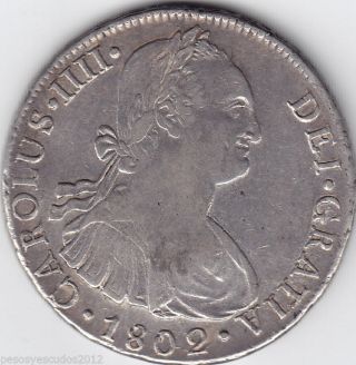 Spain/peru 8 Reales 1802 Large Silver Coin photo
