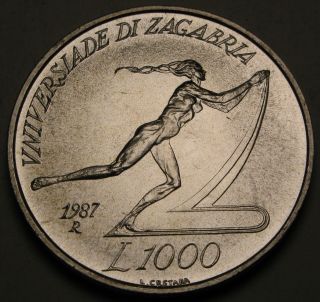 San Marino 1000 Lire 1987r - Silver - Zagreb University Games - Unc photo