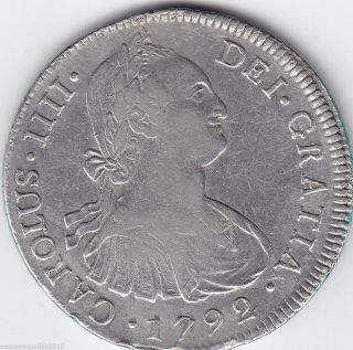 Spain/peru 8 Reales 1792 Large Silver Coin photo