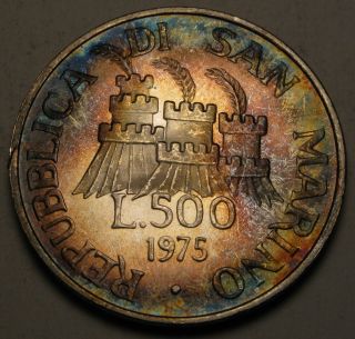 San Marino 500 Lire 1975 - Silver - Numismatic Agency Opening - Aunc photo