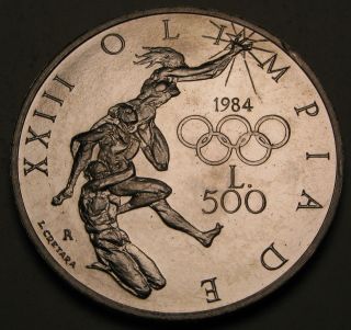 San Marino 500 Lire 1984r - Silver - 1984 Summer Olympics - Aunc photo