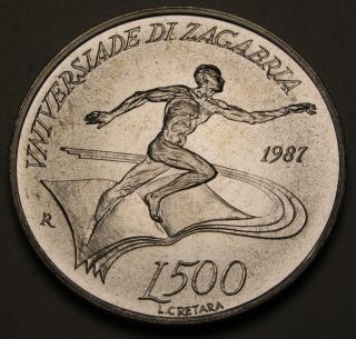 San Marino 500 Lire 1987r - Silver - Zagreb University Games - Aunc photo
