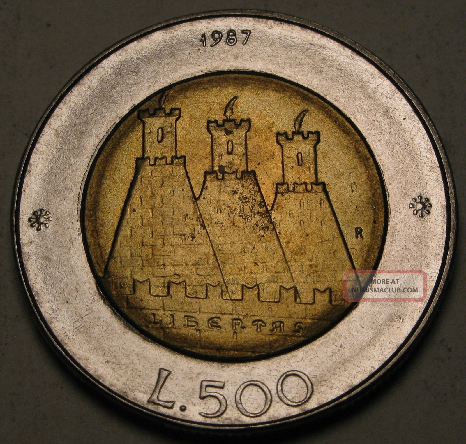 San Marino 500 Lire 1987r Bi_metalic Resumption Of Coinage Xf San Marino 500 Lire 1987r Bi_metalic Resumption Of Coinage Xf