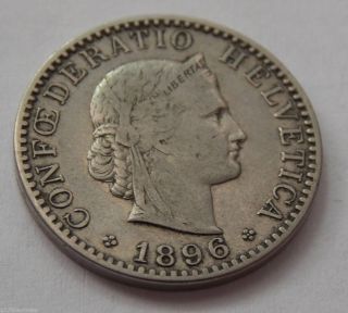 1896 Switzerland Nickel 20 Rappen Coin photo