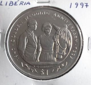 Liberia - 1 Dollar - 1997 - Golden Wedding Anniversary photo