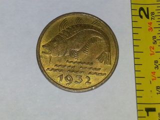1932 Danzig City 10 Pfennig Coin Codfish Km 152 photo