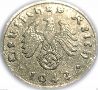 ♡ Germany - German Third Reich 1942a Reichspfennig Coin W/ Swastika - Ww 2 - Rare photo