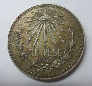 Great Collectible Mexico 1938 M Un Peso 720 Silver Coin - Detail - photo