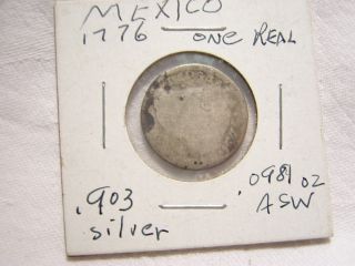 1776 Mexico 1 Reale Silver Coin. . .  Very Worn. . .  Date Still Good photo