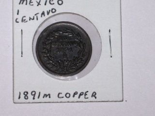 Vintage 1891m Mexico 1 Centavo Coin; Copper photo