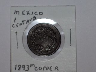 Vintage 1893m Mexico 1 Centavo Coin; Copper photo