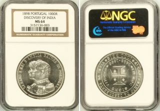 1898 Portugal 1000 Reis.  400th Anniversary Of The Discovery Of India.  Ngc Ms - 64 photo