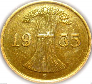 ♡ Germany - German 1935f Reichspfennig Coin - Rare Wheat Style Coin photo