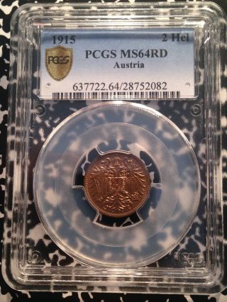 1915 Austria 2 Heller Pcgs Ms64 Red G111 Coin Single Highest Graded photo