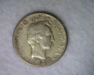 Colombia 20 Centavos 1948 Vf Silver Coin photo
