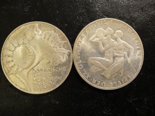 Pair (2) 1972 Germany Silver Ten Marks.  Munich Olympics.  Uncirculated. photo
