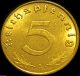 Germany - German 3rd Reich 1938a Gold Colored 5 Reichspfennig Actual Ww 2 Coin Germany photo 1