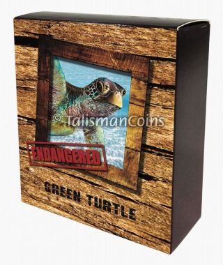 Tuvalu 2014 Endangered & Extinct 4 Green Sea Turtle $1 Pure Silver Color Proof photo