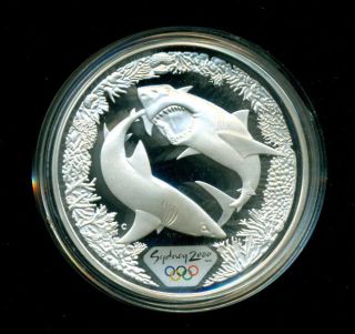 Australia 2000 Sydney Olympic 99.  9% Silver Great White Shark & Coral Coin photo
