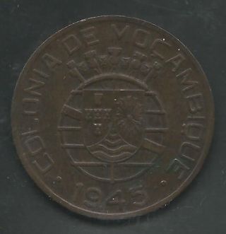 Mozambique,  Portuguese Colony,  1945,  1 Escudo,  Bronze,  Km 74,  Vf - Xf+ photo