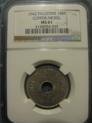 Israel Palestine 10 Mils 1942 Copper - Nickel Ngc Ms - 61 Unc Coin photo