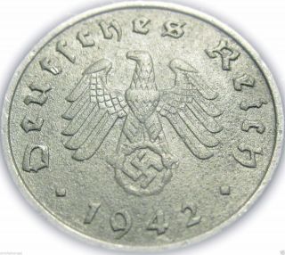 ♡ Germany - German Third Reich 1942f 10 Reichspfennig - Ww2 Coin W/ Swastika photo