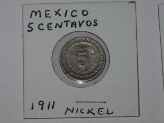 Vintage 1911m Mexico 5 Centavos Coin; Nickel photo