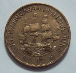 1942 Bronze South Africa Penny Coin - Km 25 photo