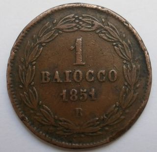 Papal States/vatican Baiocco 1851r/v Scarce Coin photo