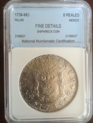 1734 Silver Mexico 8 Reales Salvaged Pillar Dollar photo