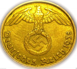 ♡ German 3rd Reich 1938d 5 Rp Coin W/ Swastika - Nazi Germany Ww 2 - Rare Coin photo