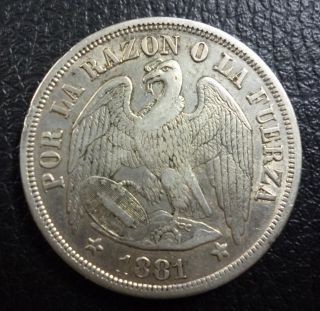 Chile Silver Coin 1 Peso Km142.  1 Xf - 1881 photo