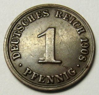1908 - A Germany Empire 1 Pfennig Coin Km 10 photo