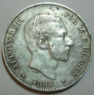 1885,  50 Centavos Peso,  Centimos,  Philippines,  Alfonso Xii,  Spain,  1874 - 85,  Manila, photo