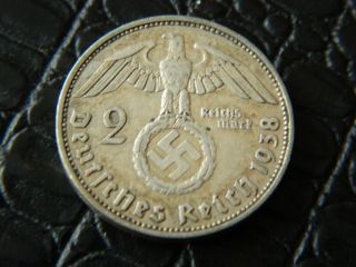 German 2 Mark 1938 F Silver Coin With Eagle 931 photo