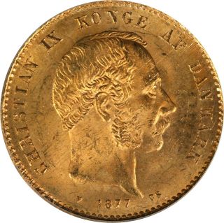 1877 - Cs Denmark Gold 20 Kroner Pcgs Ms63 photo