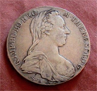 1780 Austria Thaler Maria Theresa Early Restrike Silver Crown - 28 Grams A V.  F photo
