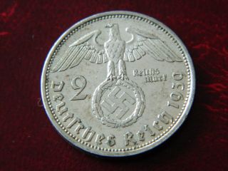 German 2 Mark 1939 A Silver Coin With Eagle 1349 photo