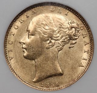 1854 Great Britain Uk 1 Sovereign Sov Gold Coin Victoria Au55 Ngc London Au photo