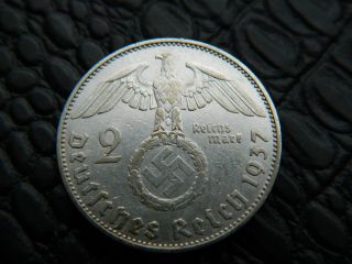 German 2 Mark 1937 A Silver Coin With Eagle 1001 photo