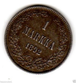 Finland 1 Markka 1892 L - Silver - Nicholas Ii photo