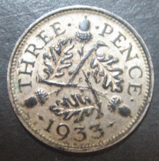 1933 Silver Three Pence Coin From Great Britain photo