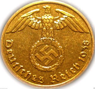 ♡ German 3rd Reich 1938a Rp Coin With Swastika - Nazi Germany Ww 2 - Rare Coin photo