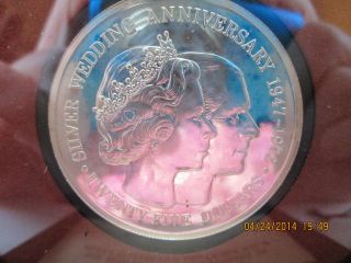 Cayman Islds - $25 Queen & Phillips 25th Wedding Anniversary - Proof Coin photo