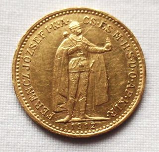 Hungary_franz Jozeph I.  Gold 10 Korona - 1912 Coin photo