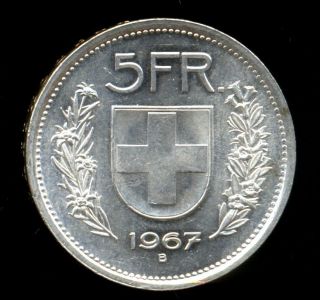 606 - Indalo - Switzerland.  Lovely Silver 5 Francs 1967.  Rare photo