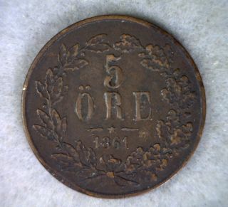Sweden 5 Ore 1861 Very Fine Swedish Coin photo