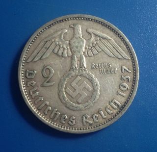 Nazi Germany 2 Reichsmark - 1937,  Km93 Silver,  Third Reich - Hindenburg F ' photo