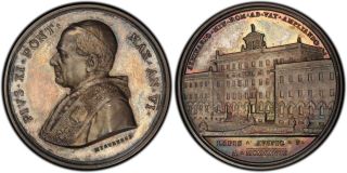 Italy Vatican Prisoner Pius Xi 1927 Silver Medal Pcgs Ms64 State photo