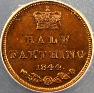 1844 Anacs Ms62 Brown Great Britain Victoria Half Farthing photo